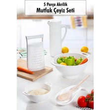 Akrilik Beyaz 5 Parça Sürahi & Rende & Süzgeç & Mini Süzgeç & Kaşıklık & Mutfak Çeyiz Seti