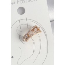 Clariss Pirinç Gold Renk Zirkon Taşlı 3'lü Sıralı Model Kadın Kıkırdak Küpe