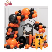 Siyah Yaş Folyo Gözlüklü Sevimli Kedi Folyo Balonlu Siyah Happy Bırthday Doğum Günü Parti Seti Süsü