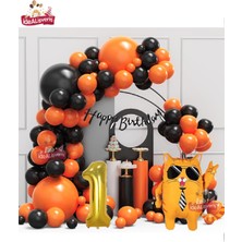 Gold Yaş Folyo Gözlüklü Sevimli Kedi Folyo Balonlu Siyah Happy Bırthday Doğum Günü Parti Seti Süsü