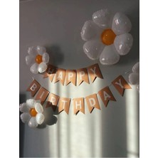 Papatya Balonlu Retro Kraft Happy Birthday Doğum Günü Parti Seti Süsü