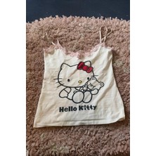 Beyaz Hello Kitty Bear Cub Y2K Askılı Crop