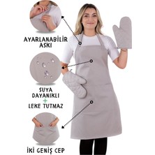 Sevilya Simple 3'lü Set Ayar Askılı Cepli Mutfak Önlüğü Seti (2 Eldiven) Şef Garson Kafe Aşçı Barista