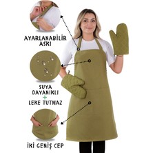 Sevilya Simple 3'lü Set Ayar Askılı Cepli Mutfak Önlüğü Seti (2 Eldiven) Şef Garson Kafe Aşçı Barista
