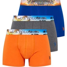 U.S. Polo Assn. Erkek Saks - Antrasit Melanj - Turuncu 3'lü Boxer 80434