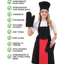 Sevilya Star Ayar Askılı 5li Mutfak Önlüğü Seti (Ayar Askılı Havlulu Önlük, Şapka, Eldiven, Tutacak)