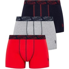 U.S. Polo Assn. Erkek Kırmızı - Gri Melanj - Lacivert 3'lü Boxer