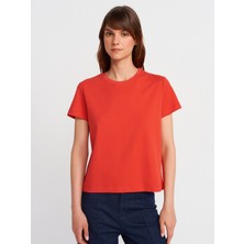 31757 Bisiklet Yaka Dikiş Detaylı T-Shirt-Kırmızı