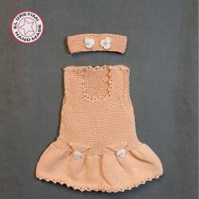 Uretti - Talia 8659 1005 El Örgüsü Koton Ip Kız Çocuk Elbise - Bandana Takım - 1 Yaş / Gülkurusu