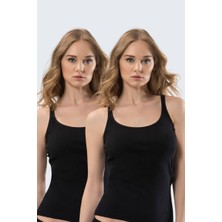 Türen Kadınlar için Türün U Yaka Askılı 2’li Kaşkorse Atlet, Yumuşak ve Nefes Alabilir Siyah