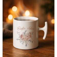 Bk Gift Kişiye Özel Isimli Çiçek Tasarımlı Hammer Kulplu Beyaz Kupa Bardak-19, Arkadaşa Hediye, Sevgiliye Hediye, Doğum Günü Hediyesi