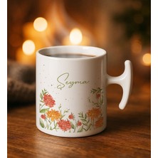 Bk Gift Kişiye Özel Isimli Çiçek Tasarımlı Hammer Kulplu Beyaz Kupa Bardak-4, Arkadaşa Hediye, Sevgiliye Hediye, Doğum Günü Hediyesi