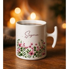 Bk Gift Kişiye Özel Isimli Çiçek Tasarımlı Hammer Kulplu Beyaz Kupa Bardak-5, Arkadaşa Hediye, Sevgiliye Hediye, Doğum Günü Hediyesi