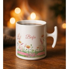 Bk Gift Kişiye Özel Isimli Çiçek Tasarımlı Hammer Kulplu Beyaz Kupa Bardak-14, Arkadaşa Hediye, Sevgiliye Hediye, Doğum Günü Hediyesi