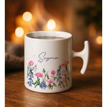 Bk Gift Kişiye Özel Isimli Çiçek Tasarımlı Hammer Kulplu Beyaz Kupa Bardak-2, Arkadaşa Hediye, Sevgiliye Hediye, Doğum Günü Hediyesi