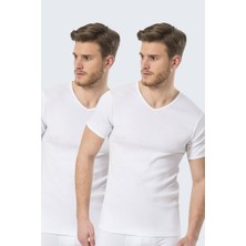 Türen Erkek Ribana V Yaka Fanila 2li Paket Beyaz Pamuklu Nefes Alabilir Özellikte