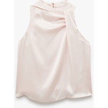 Koton Bisiklet Yaka Drape Detaylı Kolsuz Saten Bluz
