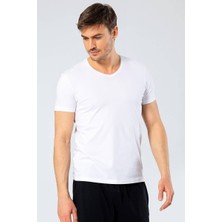 Cacharel Erkek V Yaka Likralı T-shirt Beyaz