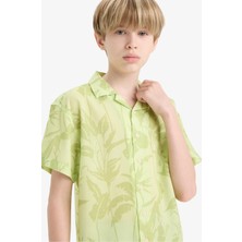 DeFacto Oversize Geniş Kalıp Polo Yaka Desenli Viskon Kısa Kollu Gömlek Erkek Çocuk F5673A825HS