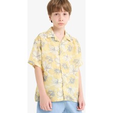 DeFacto Oversize Geniş Kalıp Polo Yaka Desenli Viskon Kısa Kollu Gömlek Erkek Çocuk F5671A825HS