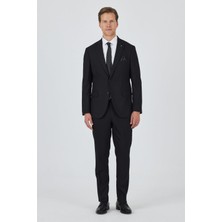 Siyah Mono Yaka Astarlı Çift Yırtmaç Esnek 6 Drop Comfort Fit Classic Takım Elbise 1001250163