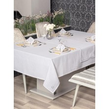 Cotton Box Keten Masa Örtüsü Takımı Pera Beyaz 175X240