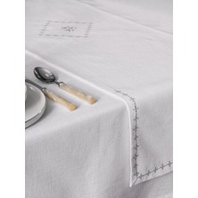 Cotton Box Keten Masa Örtüsü Takımı Pera Beyaz 175X240