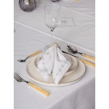 Cotton Box Keten Masa Örtüsü Takımı Pera Beyaz 175X240