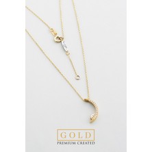 So CHIC 14 Ayar Sarı Altın Sertifikalı Premium Created Taşlı 42 Cm Hilal Kolye