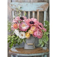 Rustik Çiçek Buketi,  30 *40 cm   Pixart Sanat Elmas Mozaik Tablo Diamond Türkiye