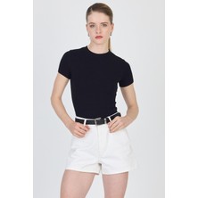 Siyah Bisiklet Yaka Viskoz/yumuşak Kumaş Slim Fit Tişört 1468