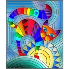 Pix Art Sanat Desenli Renkli Kedicik Pixart Sanat Elmas Mozik Tablo Daimond Türkiye 42*52