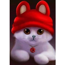 Pix Art Sanat Kırmızı Şapkasıyla Tatlı Kedi Pixart Sanat  Elmas Mozaik Tablo Diamond Türkiye  50*68