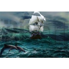 Pix Art Sanat Yunuslar ve Gemi Pixart Sanat Elmas Mozaik Tablo Diamond Türkiye   64 x 51 cm