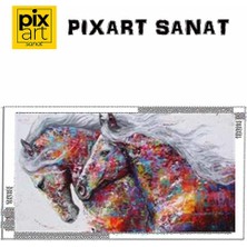 Pix Art Sanat Renkli Vücutlarıyla  Farklı Atlar Pixart Sanat Elmas Mozik Tablo Daimond Türkiye 96*53