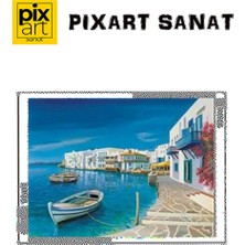 Pix Art Sanat Mykonos Kıyılarındaki Evler Pixart Sanat Elmas Mozaik Tablo Diamond Türkiye 65 x 50 cm