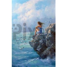 Pix Art Sanat Kayalıktaki Kadın Pixart Sanat  Elmas Mozaik Tablo Diamond Türkiye   48 x 71 cm