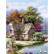 Pix Art Sanat Göl Kenarındaki Şirin Ev Pixart Sanat Elmas Mozaik Tablo Diamond Türkiye   51 x 64 cm