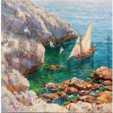 Pix Art Sanat Kayalıktaki Kayık Pixart Sanat Elmas Mozaik Tablo Diamond Türkiye 56 x 56 cm