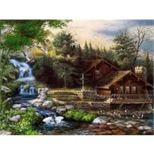 Pix Art Sanat Dere Boyu ve Ahşap Ev Pixart Sanat Elmas Mozaik Tablo Diamond Türkiye   66 x 51 cm