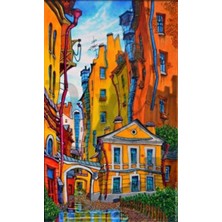 Turuncu Yamuk Evler Pixart Sanat  Elmas Mozaik Tablo Diamond Türkiye   36*60