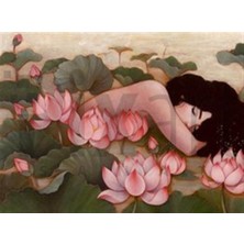 Pix Art Sanat Çiçekler Içinde Uyuyan Kızz  66 x 51 cm