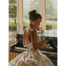 Pix Art Sanat Piyano Kadın Gül  41 x 56 cm