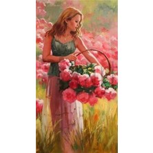 Pix Art Sanat Gül Toplayan Kadın Pixart Sanat Elmas Mozaik Tablo Diamond Türkiye  28 x 53 cm