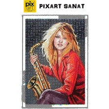 Pix Art Sanat Kırmızı Ceketli Kadın Pixart Sanat Elmas Mozaik Tablo Diamond Türkiye  48 x 74 cm