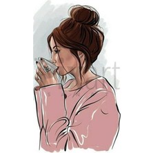 Pix Art Sanat Bardağı Tutan Kadın Pixart Sanat  Elmas Mozaik Tablo Diamond Türkiye 30 x 51 cm