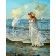 Pix Art Sanat Beyaz Şemsiyeli Kız  41 x 51 cm