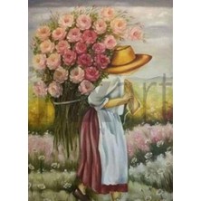 Pix Art Sanat Gül Taşıyan Kadın Pixart Sanat Elmas Mozaik Tablo Diamond Türkiye 41 x 58 cm