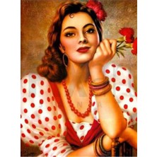 Pix Art Sanat Kırmızı Çiçekli Kadın Pixart Sanat Elmas Mozaik Tablo Diamond Türkiye 40*53