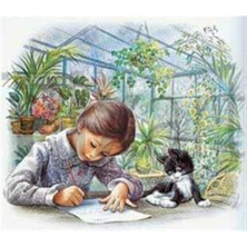 Pix Art Sanat Resim Çizen Kız ve Kedisi Pixart Sanat Elmas Mozaik Tablo Diamond Türkiye 66*58